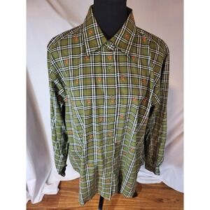 Vintage Cabin Creek Flannel Shirt Size‎ L Olive Green Plaid Cabincore Grannycore
